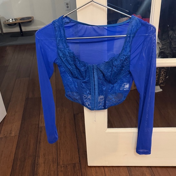Chic Royal Blue Lace Women's Corset Top - Picture 3 of 5